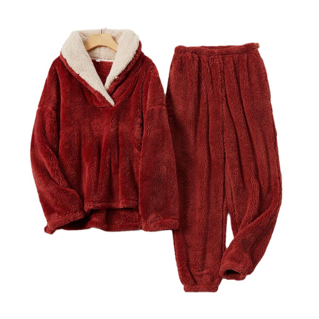European-Size Christmas Pajamas: Plus Size Shu Cotton Fleece Long Sleeve Homewear Set