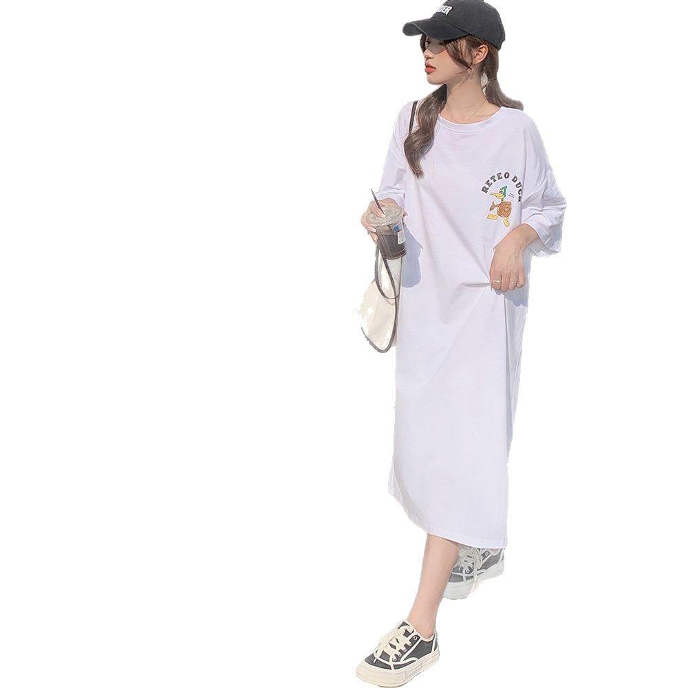 Women's Summer Loose Slit Over The Knee T-shirt Dress Short-sleeved Dress