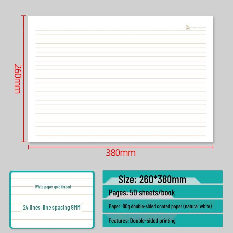 A3 Large Horizontal Line Paper Notebook - Single Line for Office, Student Mind Maps, Drafts