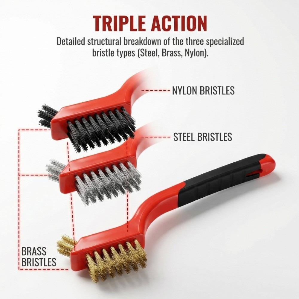 3PCS Double Head Wire Brush Set Mini Size Cleaning Wire Brush Metal Surface Polishing