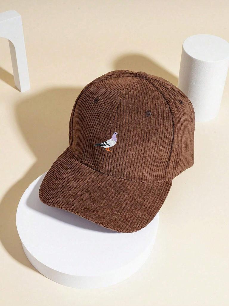 Corduroy Baseball Cap for Men and Women In Autumn and Winter, Warm and Embroidered Pigeon Pattern for Daily Leisure Gatherings