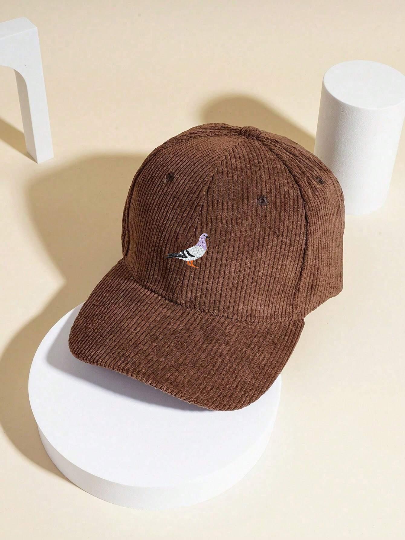 

Corduroy baseball cap for men and women in autumn and winter, warm and embroidered pigeon pattern for daily leisure gatherings Adjustable