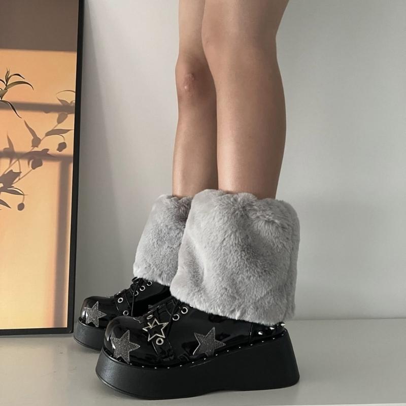 Women Furs Leg Warmer Winter Furry Long Boot Cuffs Fuzzy Shoe Cover Party Costume for Holiday Festival Performances Play