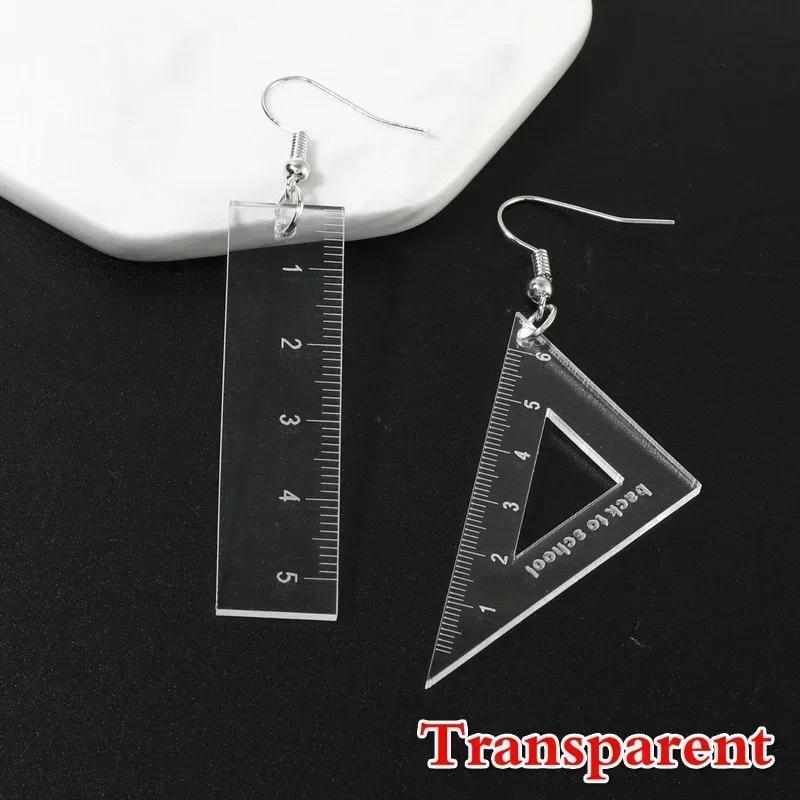 Funny Jewelry Math Ruler Triangle Acrylic Material Pendant 4 Colors Available Fashion Cute Earrings For Women Girls Gifts