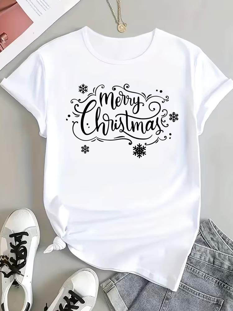 (Asian Size) Tree Cute 90s Tee Top Print New Year Clothing T Shirt Women Fashion Christmas Festival Woman Short Sleeve Graphic T-shirts