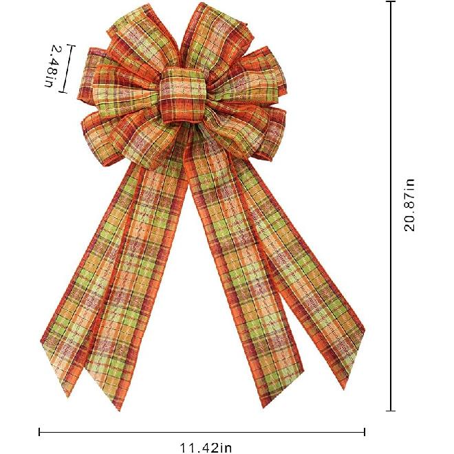 Large Fall Plaid Bow for Wreath, Autumn Thanksgiving Bow for Front Door Indoor Outdoor Wall Decoration Supplies Ornaments