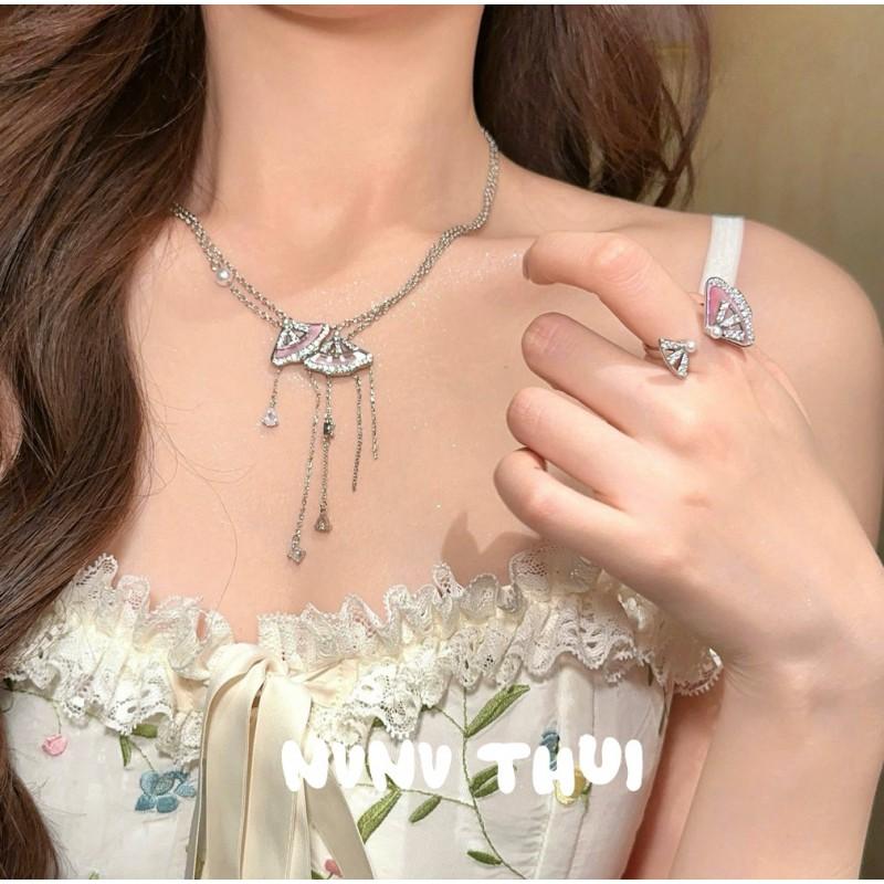 Vintage Shell Pearl Mother Of Necklace Earrings Ring Set French Retro Jewelry Women