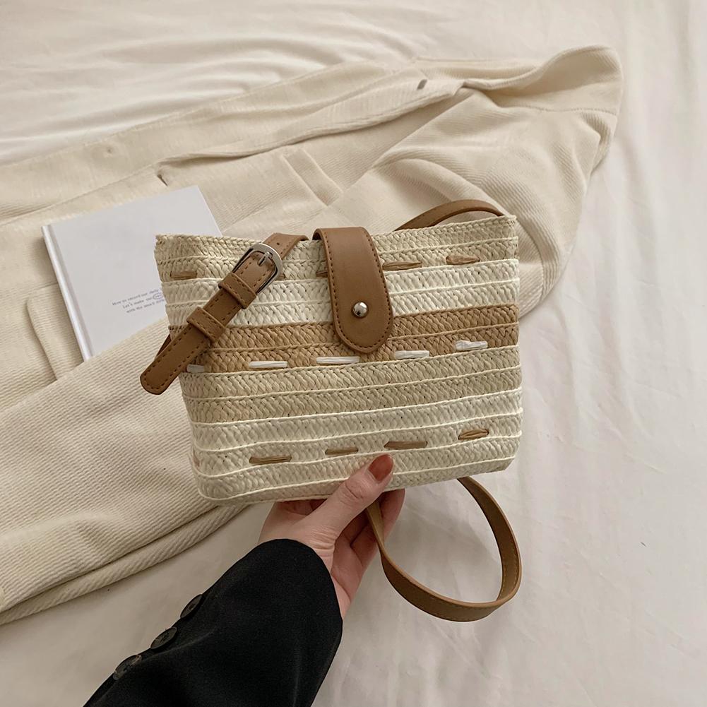 Summer Beach Woven Crossbody Bag Straw Weaving Shoulder Bag 2025 Raffia Zipper Handbag Boho Rattan Hand-Woven Travel Satchel Bag
