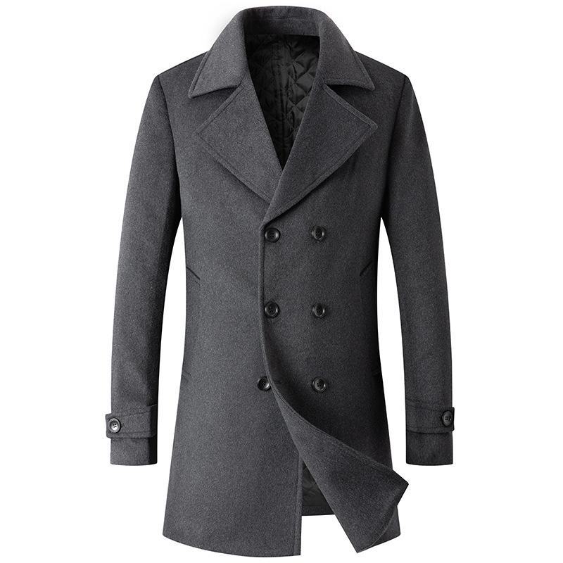 Men's European-Size Double-Breasted Woolen Coat - Medium Length, Fashionable Lapel for Autumn & Winter