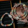Tourmaline Abacus Rainbow Chalcedony Flower Bracelet, Power Power Of The Same Style, New Chinese Tourmaline Round Bead Necklace Bracelet Set