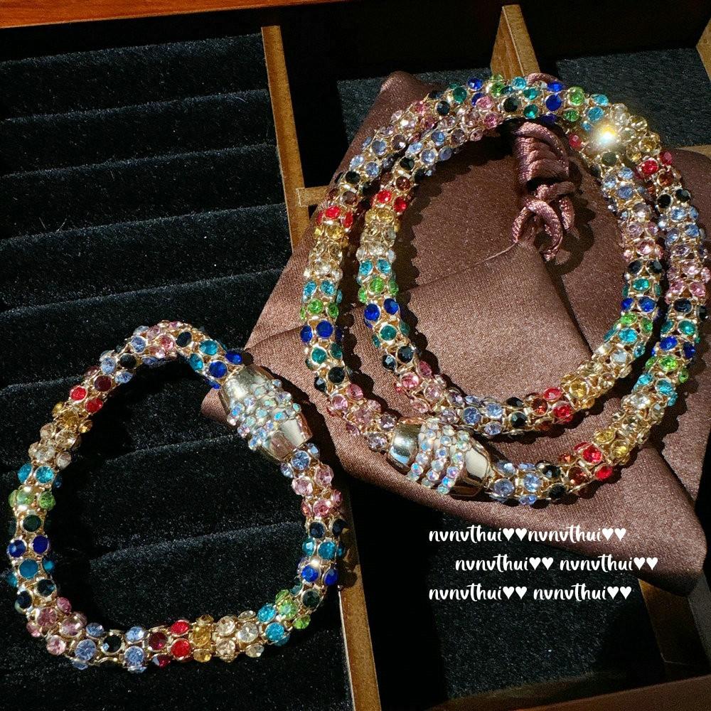 Tourmaline Abacus Rainbow Chalcedony Flower Bracelet, Power Power Of The Same Style, New Chinese Tourmaline Round Bead Necklace Bracelet Set
