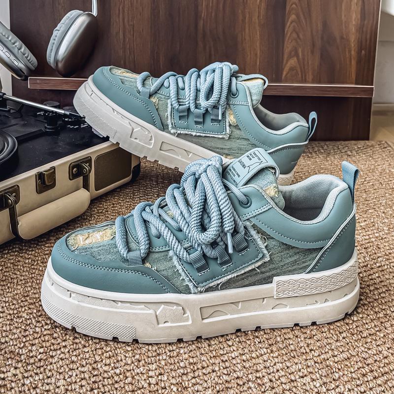 

Мода 2025 Осень Новые Мужские Нишевый Дизайн Низкие Кеды на Толстой Подошве Повседневная Обувь Модные Трендовые Универсальные Удобные Нескользящие Массивные кроссовки 39 синий