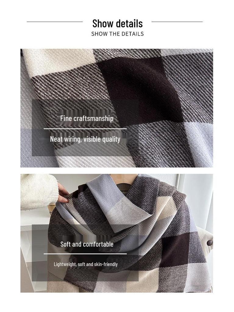 Classic Square Plaid Tassel Shawl - Soft, Skin-Friendly, Warm Neck Warmer for Students and Couples