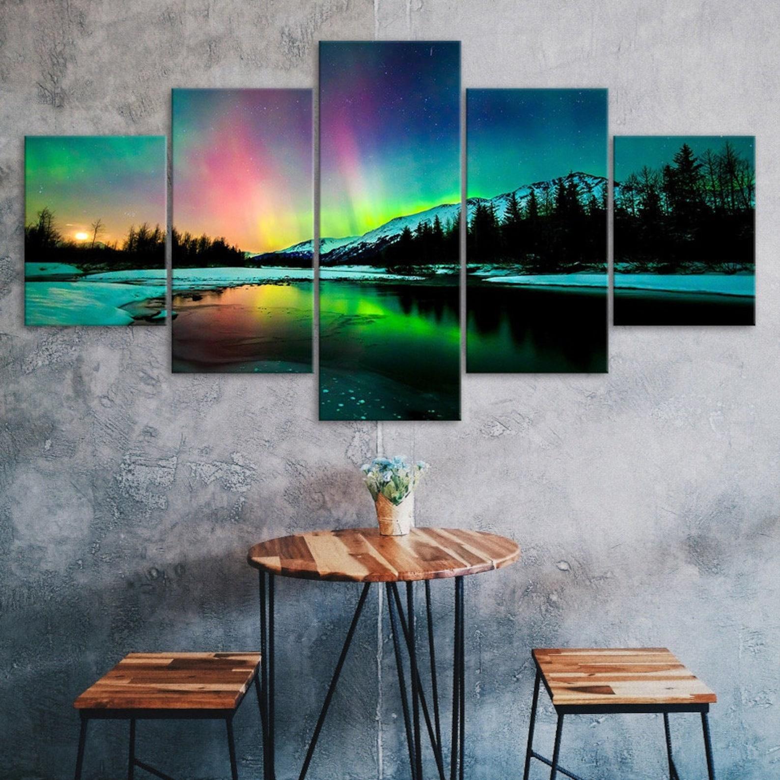 

Aurora Borealis Northern Lights Rainbow Canvas 5 Piece Five Panel Wall Print Modern Art Poster Home Decor Gift For Him For Her 20X35 20X45 20X55CM