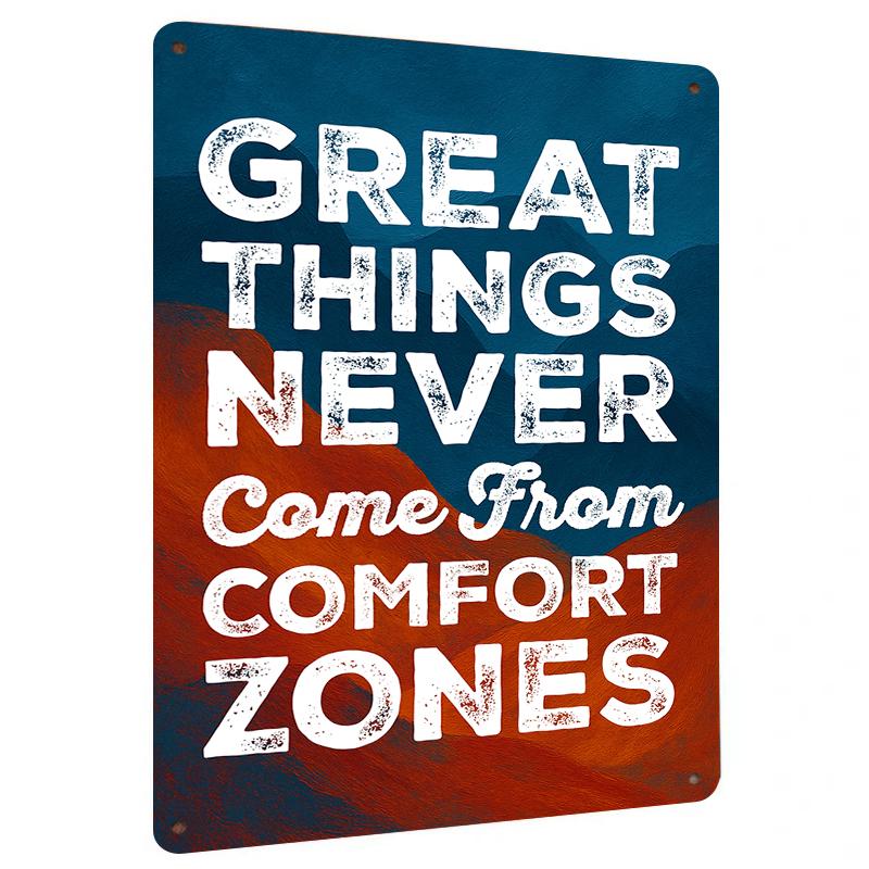 

Вдохновляющая цитата Металлическое настенное искусство Великие дела никогда не рождаются в зонах комфорта Рустикальный декор для домашнего офиса 7.9x11.8In(20x30cm)