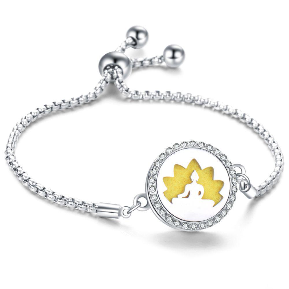 Crystal Rhinestone Aromatherapy Tree of Life Bracelet - Adjustable Titanium Steel with Essential Oil Compartment.