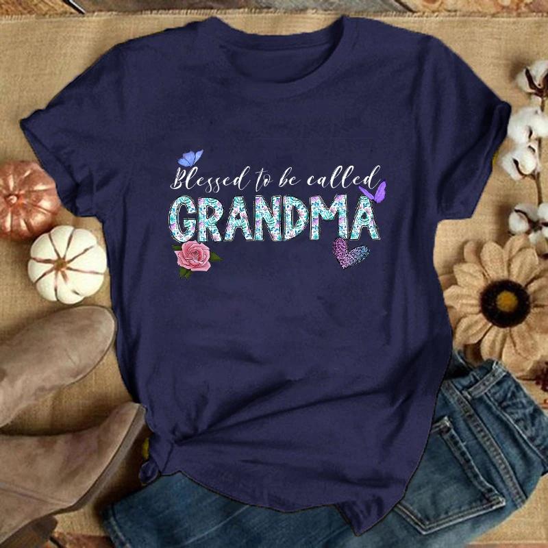 Women Fashion Short Sleeve Tee Shirt Blessed To Be Called Grandma Print T Shirt Casual Loose Summer Cool T-Shirt Top