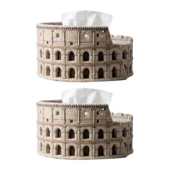 

Felt Coliseum Tissue Box Handcrafted Roman Coliseum Tissue Box Cover Architectural Round Tissue Box Case for Home Office Table Decor 2pcs