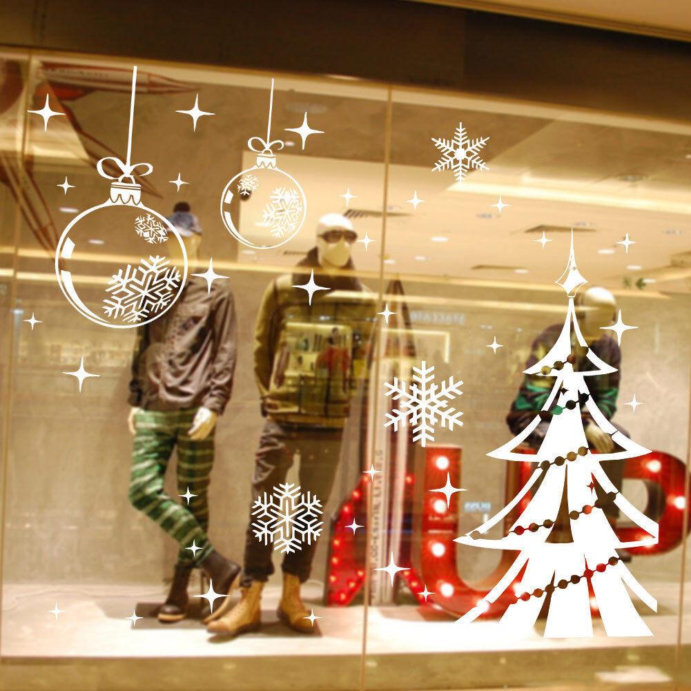 Premium Quality Merry Christmas Tree Baubles Wall Sticker With Elegant Snowflakes Decor