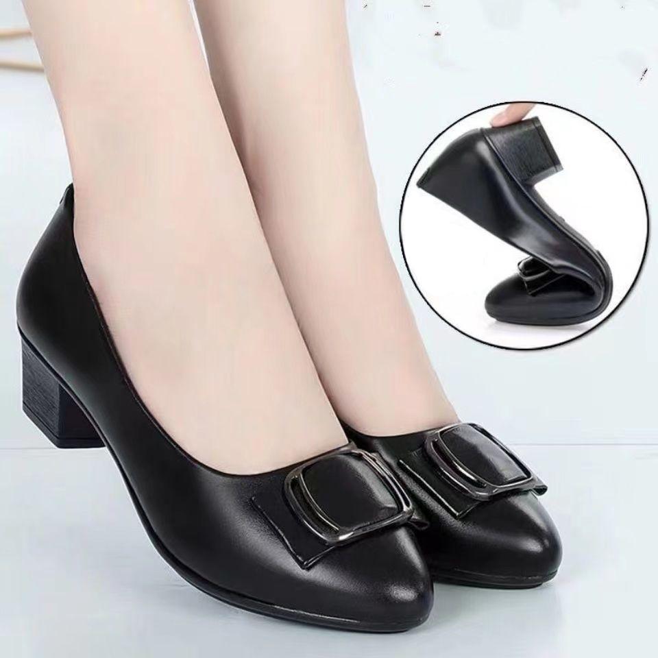 Fashion Shoes For Woman 2024 Luxury Leather Casual With Medium Heels Women's Summer Footwear Square E Discount Slip On Sale Chic Point A