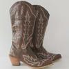 Fashion IPPEUM Red Western Cowboy Boots For Women Embroidered Pointed Toe Shoes Free Shipping Knee High Wide Calf Cowgirl Boots