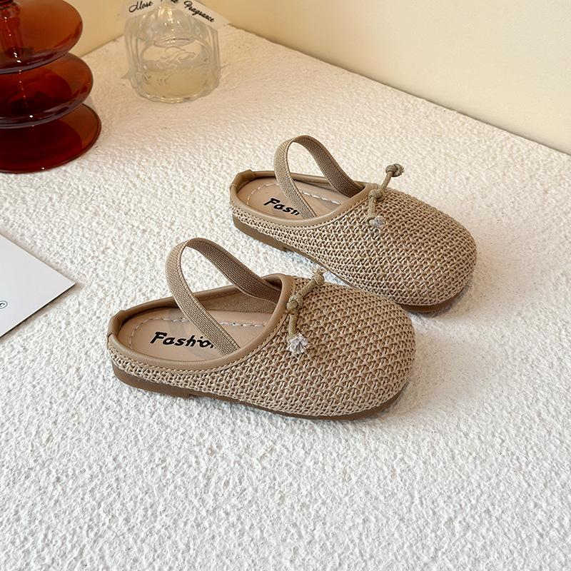 Sandalias Tejidas de Verano para Niños Zapatos de Princesa con Lazo para Niñas Versátiles de Doble Uso Chanclas Frescas Elegantes Ligeras Cómodas Zapatos para Niños