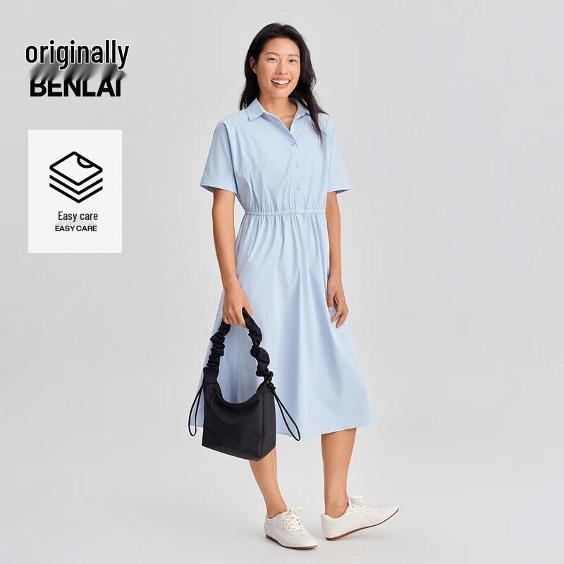 BENLAI Women s Easy-Care Loose-Fit Short Sleeve Shirt Dress S