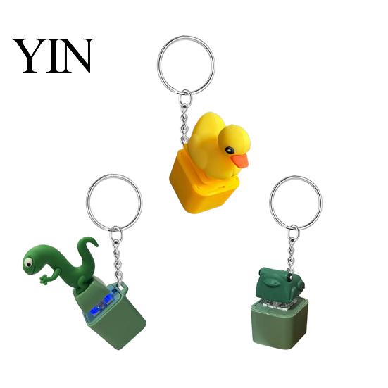 Fidget Toy With LED Light Duck Sound Button Keychain, Rechargeable Clicker with Real & Backpack Hanging Light, Funny Interactive Desk Stress