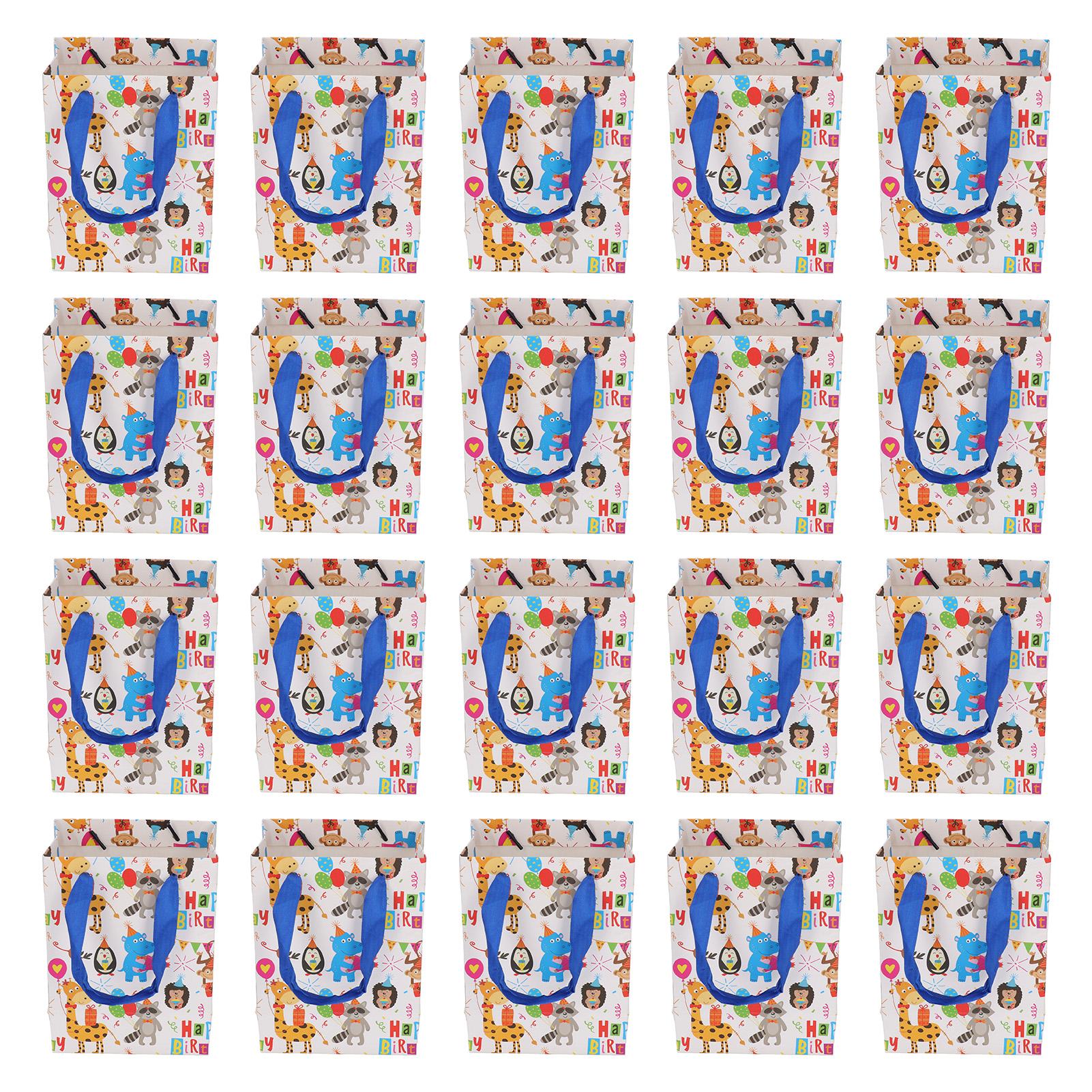 

20pcs 12.6 Inch Animal Birthday Gift Bags with Ribbon Handles Cartoon Animals Patterns Reusable Paper Bags for Birthday