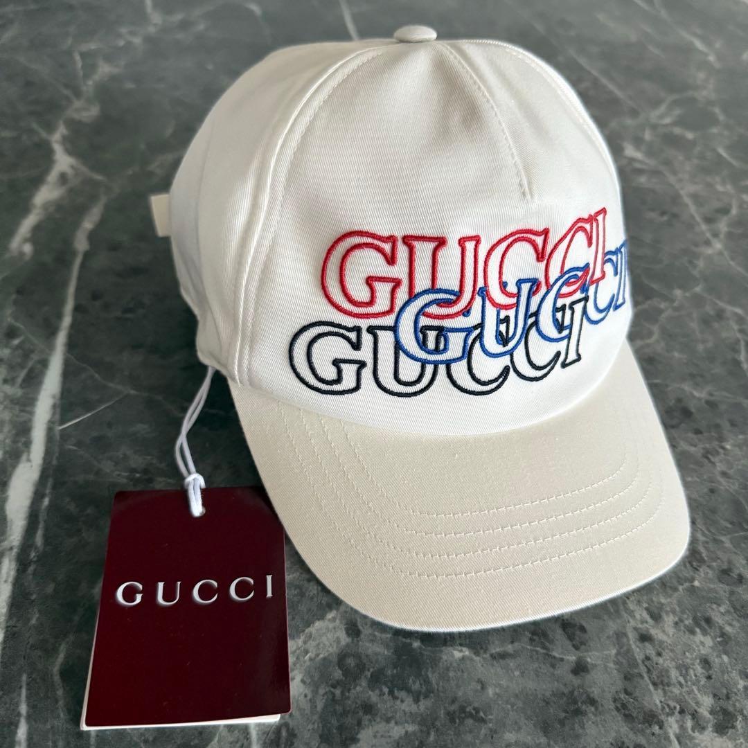 Used NewGUCCI White Embroidery Cap Size S Genuine Product