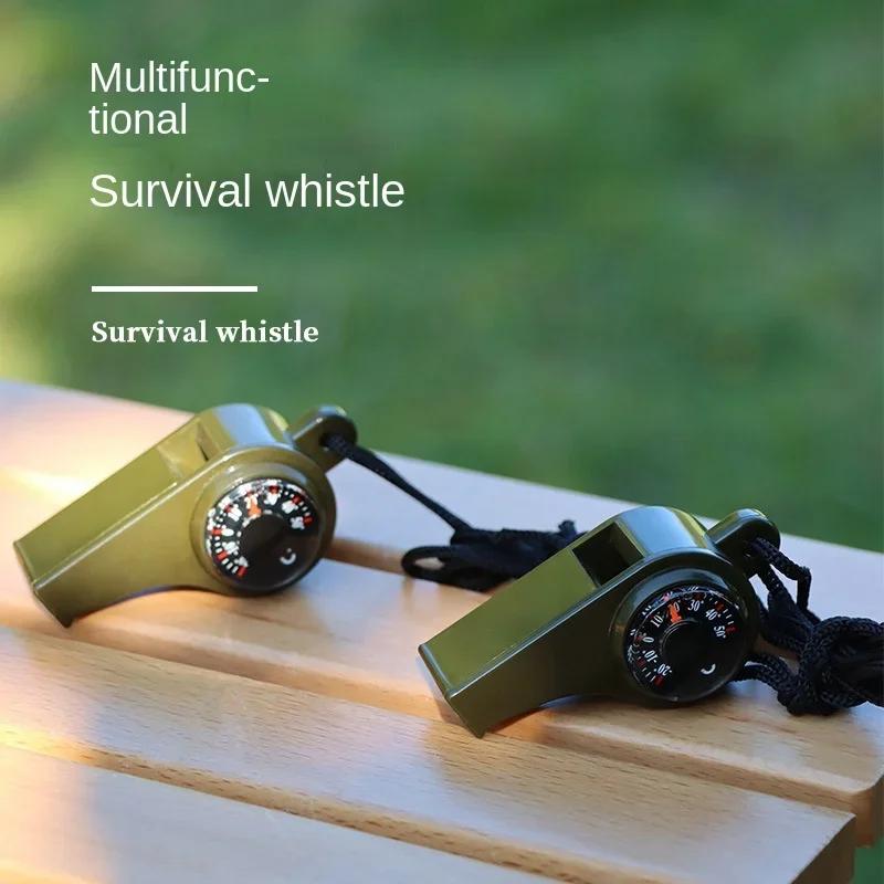 3 in 1 Outdoor Camping Climbing Survival Whistle Emergency Survival Kit Signal Whistle with Compass Thermometer Wild Survival