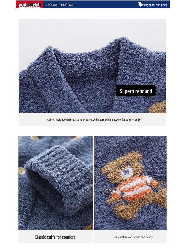 Lanweiliyang Boys' Fleece-Lined Velvet Pajamas - Cozy Autumn/Winter Set