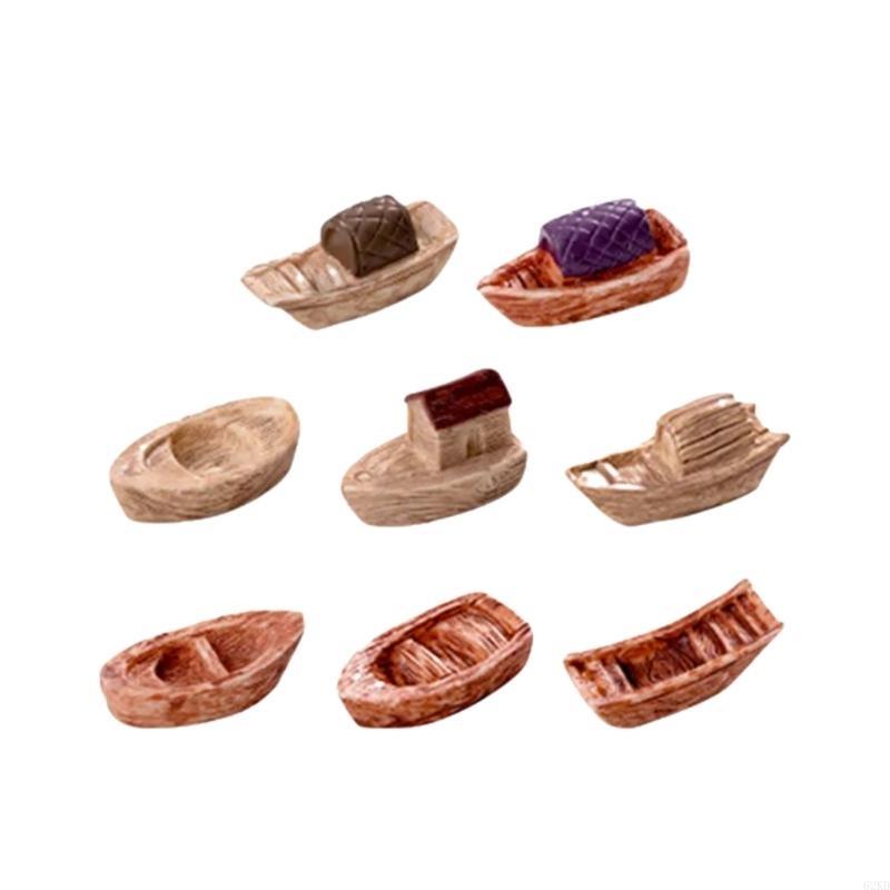 62KD Pack of 8 Miniature Jiangnan Boats Model Ornaments Resins Figurines for Cultural Home Aesthetic Table Shelf Decoration