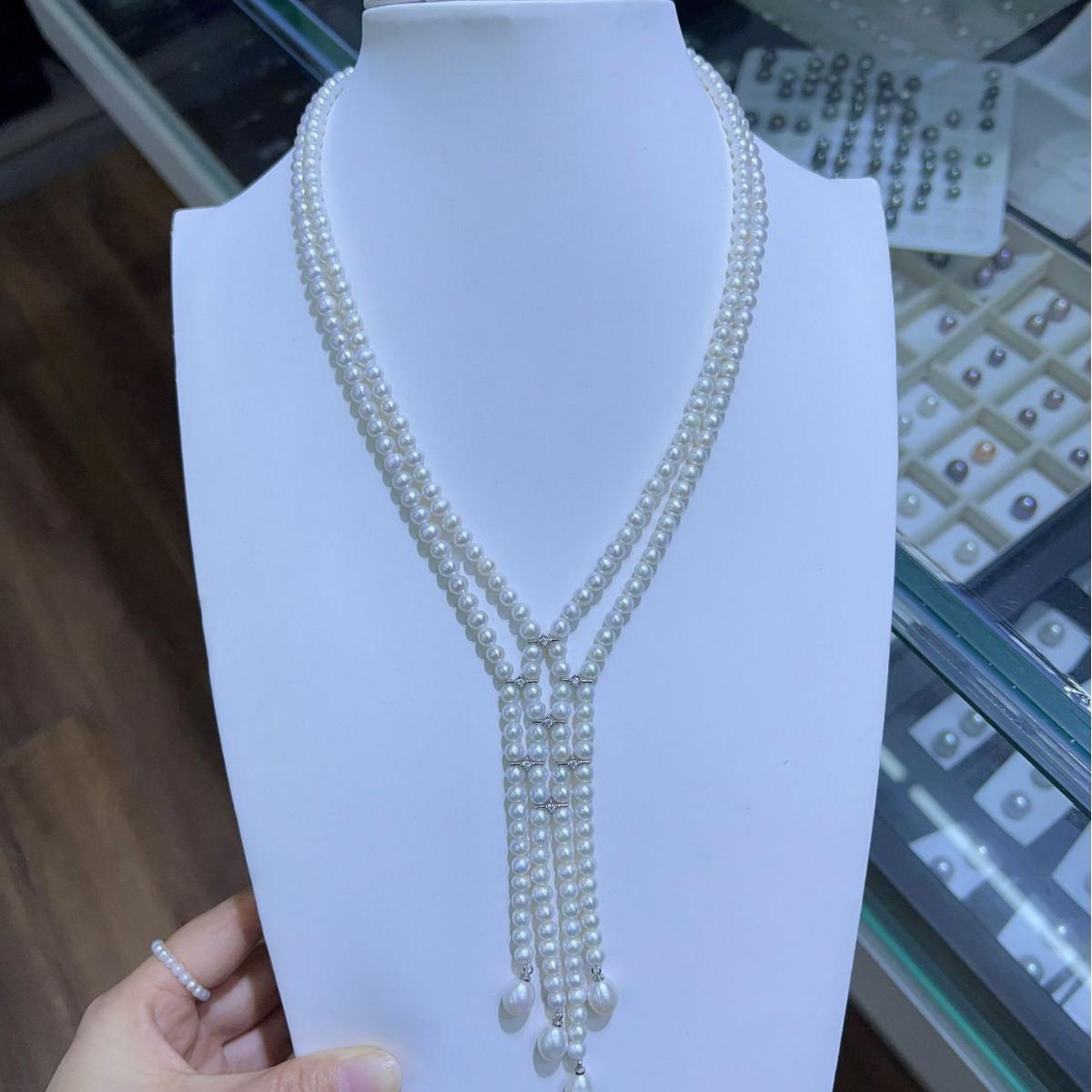 Multi-Layer Retro Freshwater Pearl Necklace - Long, Lustrous, Rice-Shaped with Tassels, Slightly Imperfect Pearls Ethnic/Traditional
