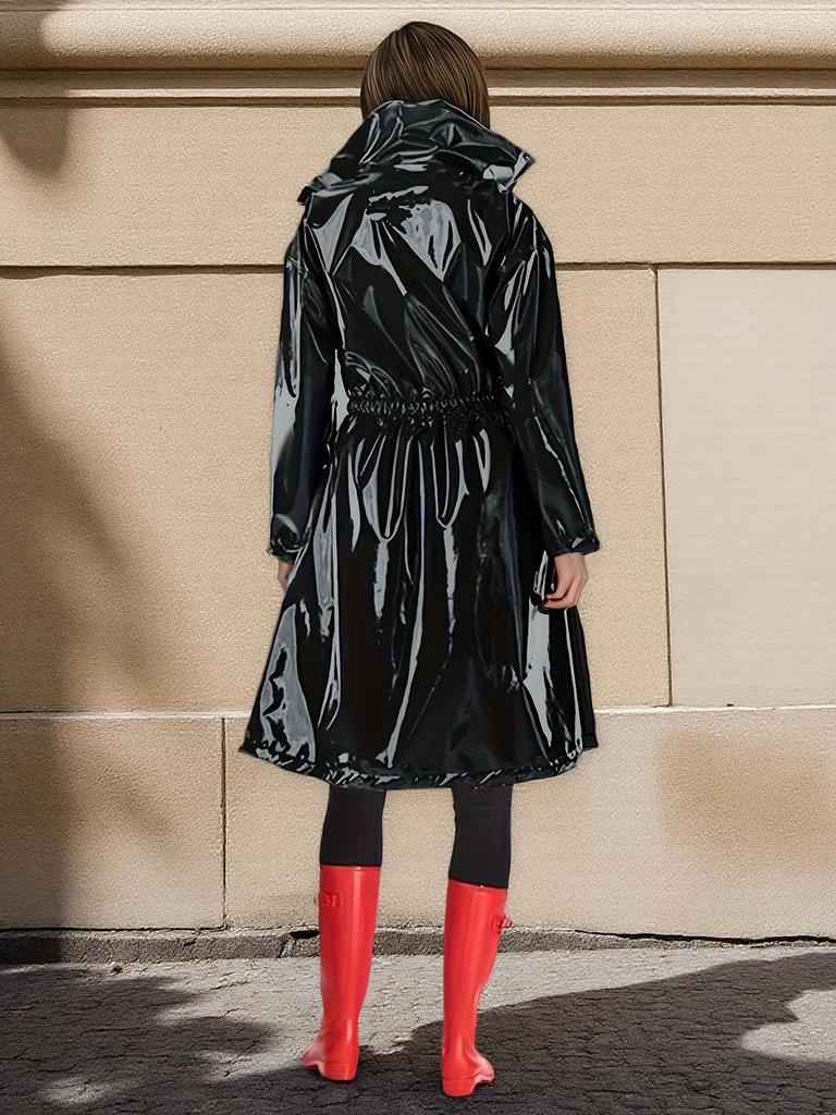 Dames PU Jas met Capuchon - Europese & Amerikaanse Gespiegelde Leer Mode Nachtclub Trenchcoat