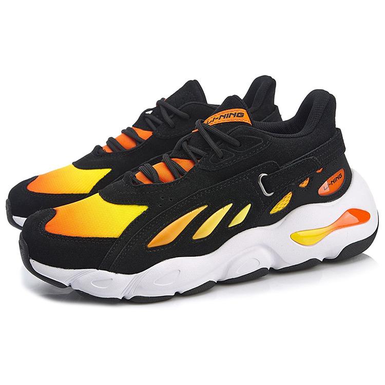 New LiNing Butterfly Cushioned Slip Resistant Low Top Chunky Sneakers Black Yellow AGCN225-6
