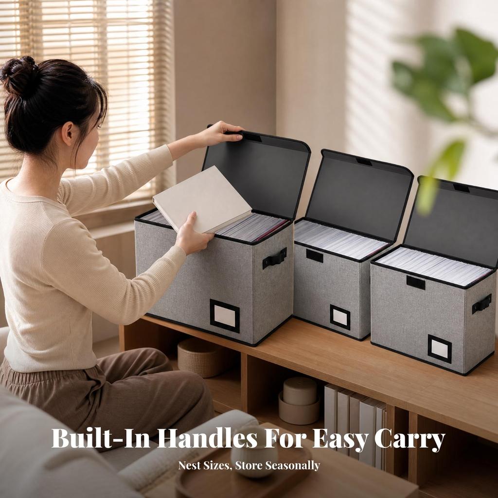 3 Pieces Cloth Storage Bin with Lid Foldable for Study Room, Dorm