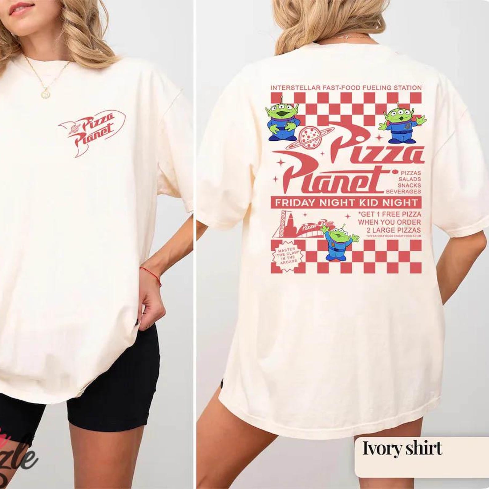 Comfort Colors Pizza Planet Shirt, Toy Story Aliens Tee S