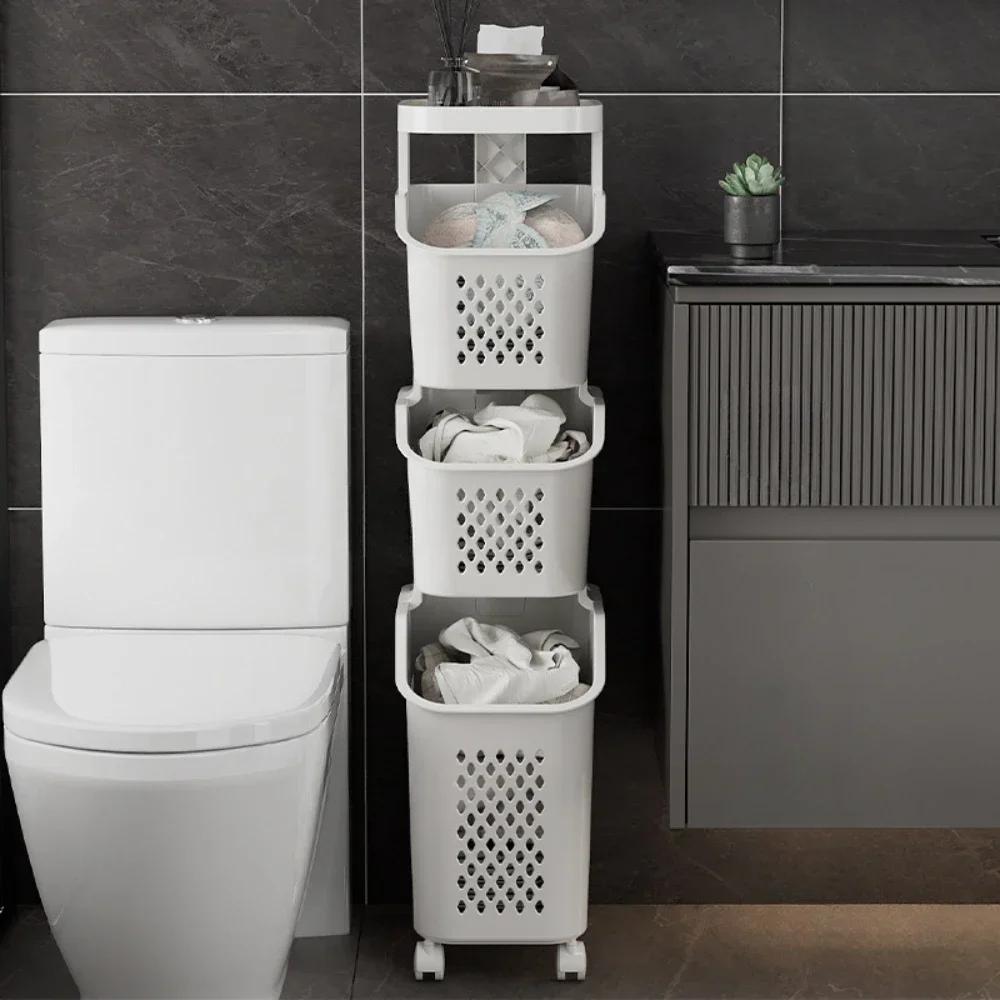 Multilayer Laundry Storage Rack Basket High-capacity Organizer Save Space Dirty Clothes Shelf with Wheels Rolling Laundry Basket