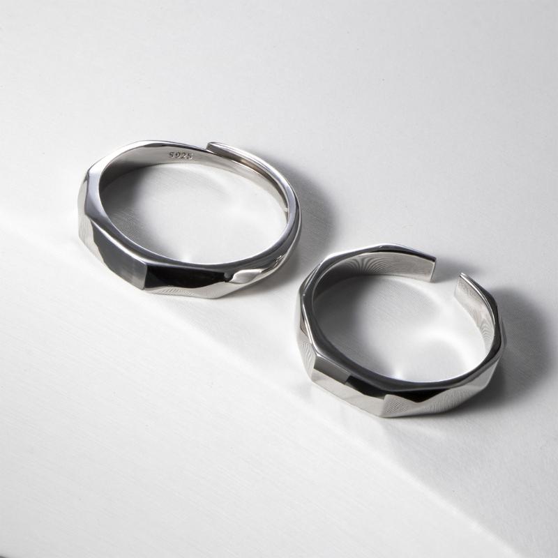 Adjustable Sterling Silver Couple Rings Light Shaped Secret Projection Rings Fashionable Finger Rings for Men and Women