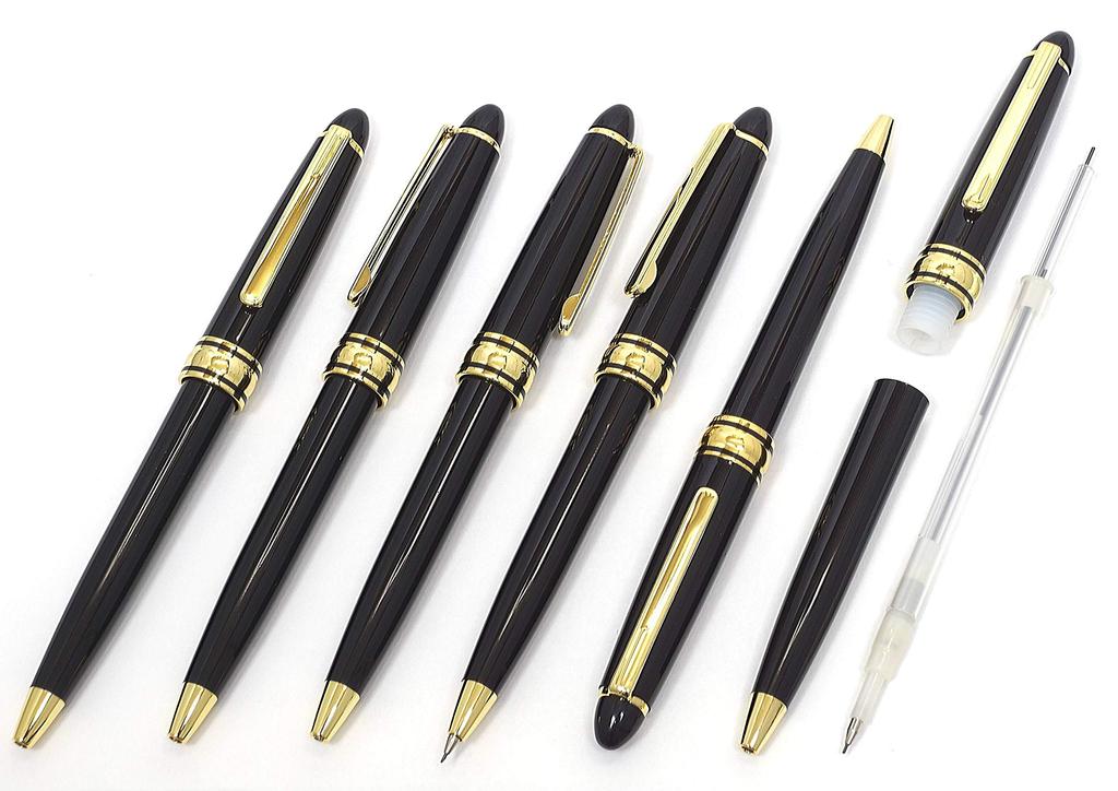 2 Pack Slim Cowhide Pencil Case Red Pen Type Eraser Black and Metal Ring Cap Sliding Retro Mechanical Pencil Set ASRMC46B-8838S-2