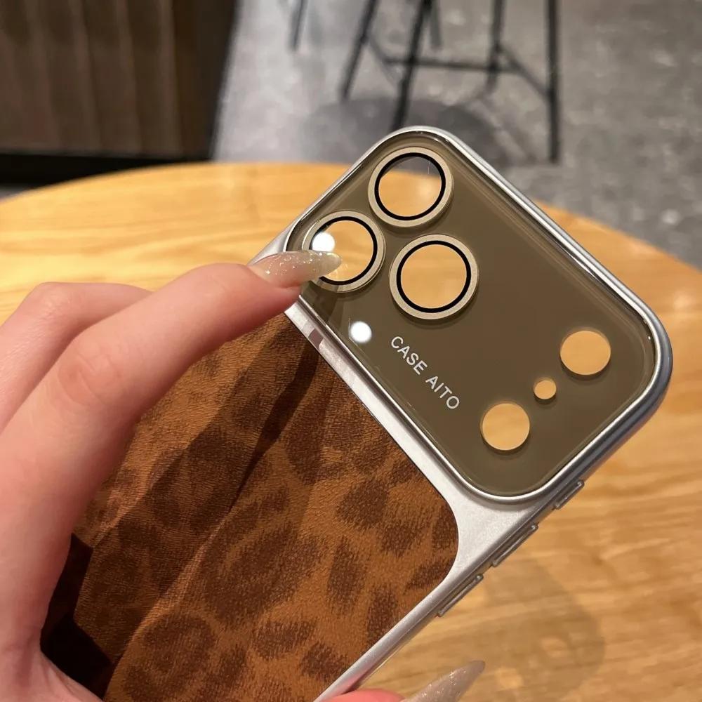 Leopard Print Leather Texture Phone Cases For For Iphone 17 16 1 14 13 Pro Max Case Glass Lens Camera Protection Back Cover