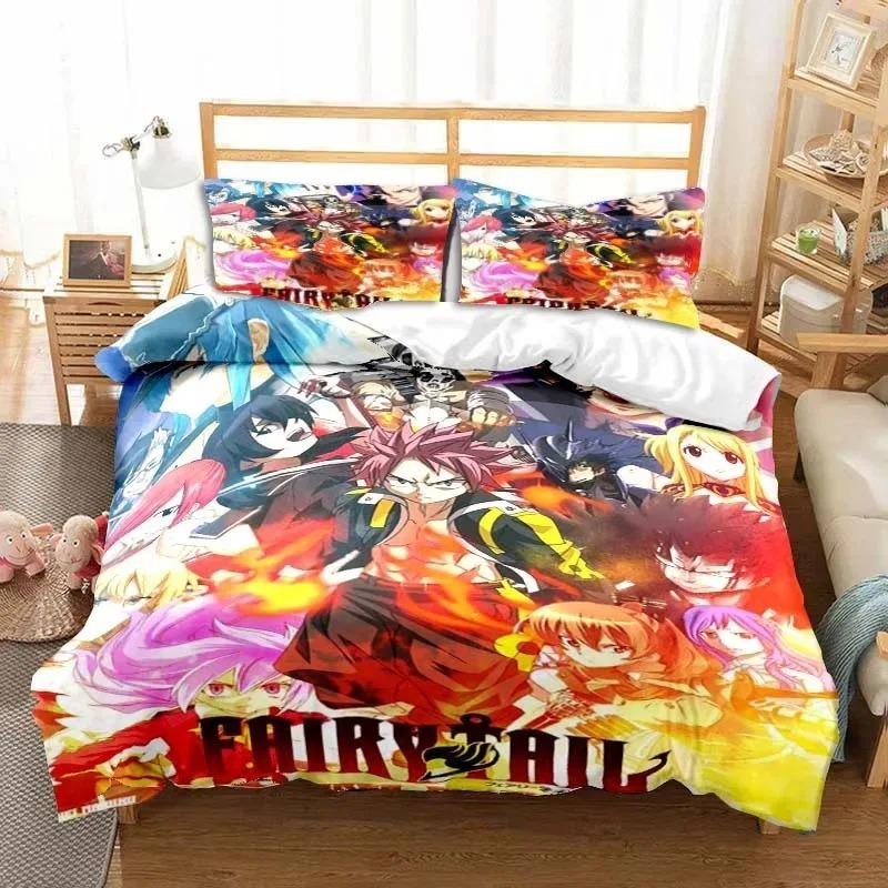 3D Anime Fairy Tail Bedding Set Bed Three-piece Set Duvet Cover Single Double Bed Queen Size Duvet Cover Set Adult Boys Bedroo