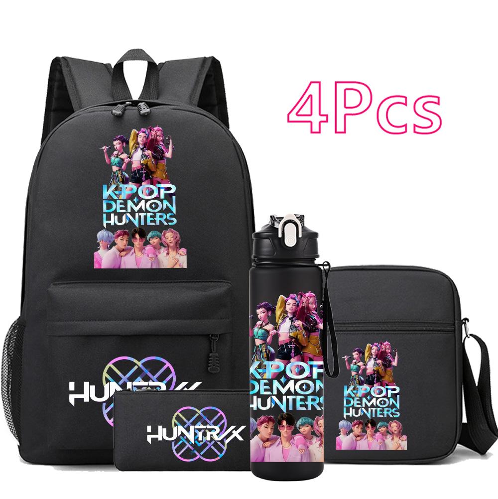 

4 шт./набір Аніме Мультфільм K-Pop Принтований Рюкзак з Пляшкою для Води 750 мл для Підлітка Студента Дівчинки Хлопчика Шкільний Сумка Дитячий Подарунок Великої Місткості Дорожня Сумка