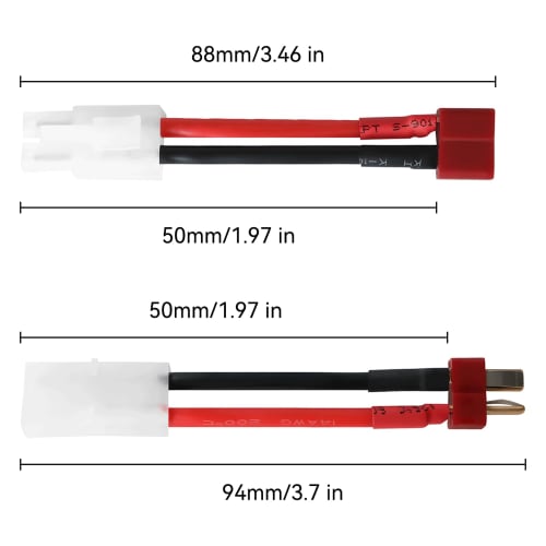 CowGoldChild LiPo Battery T-Connector Conversion Tamiya Connector, 6-Piece T-Type Male to Tamiya Female Cable, 50mm Long, 14AWG with Silicone Wire, fo