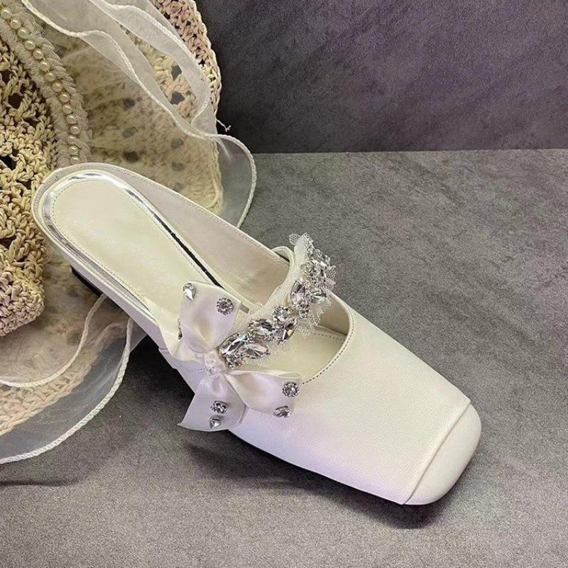 Fashion 2025 Fashion Ladies Shoes Closed Toe Women's Slippers New Butterfly-knot Summer Crystal Outdoor Daily Best Seller Flat Slippers