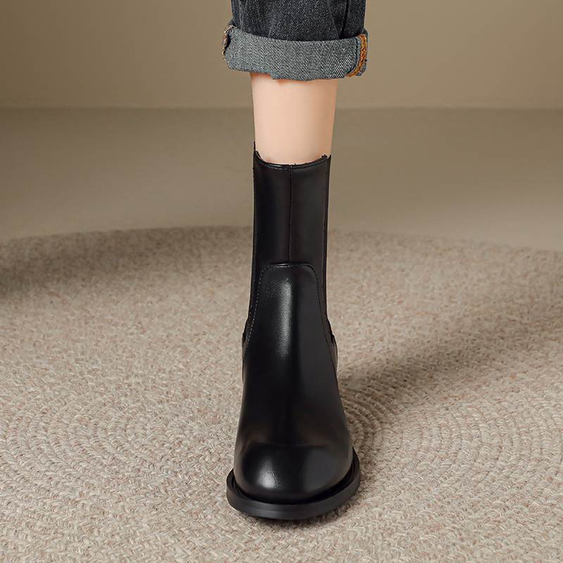 Krazing Pot Microfiber Autumn Winter Shoes Low Heels Size 43 Chelsea Boots Back Solid Color Preppy Style Ankle Boots