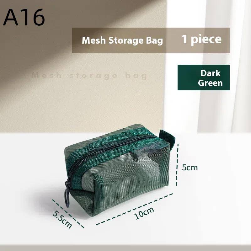 1Pc Portable Mini Zipper Mesh Storage Bag Coin Purse Small Square Mesh Coin Purse Travel Storage Carry Pouch With Zippered