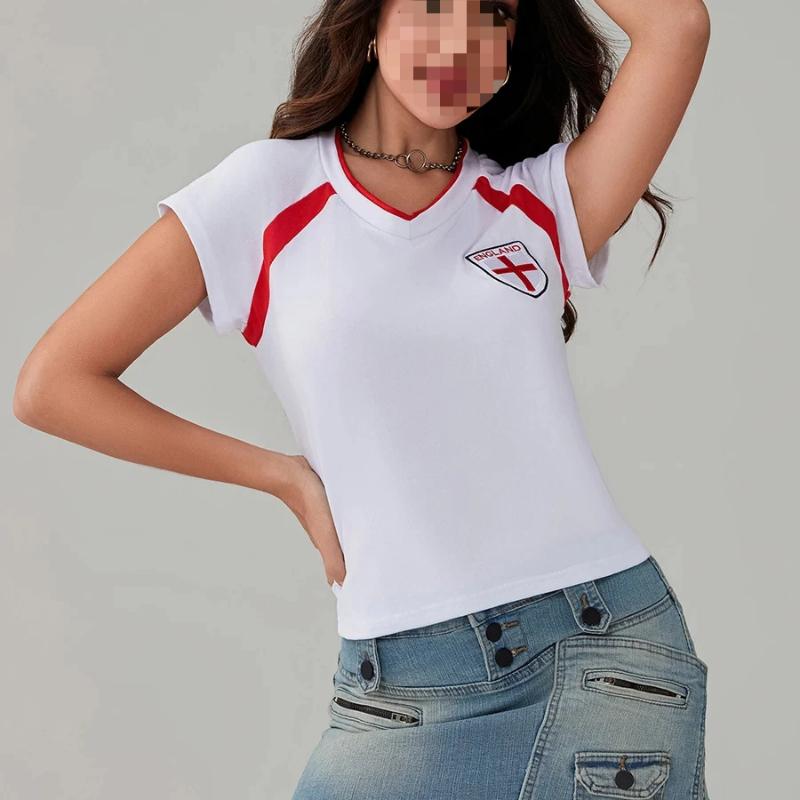 European and American Summer Women's Printed Y2K Street Exposed Navel Slim Fit T-shirt Retro Top