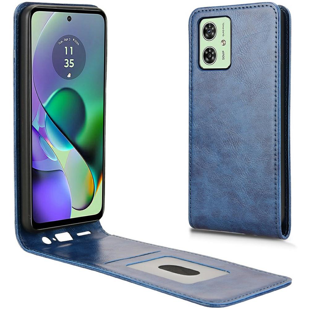 

Кожаный чехол для Motorola Moto G54 5G/G54 Power 5G/G64 5G/G64y 5G Магнитный вертикальный откидной чехол для телефона со слотом для карт Dark Blue